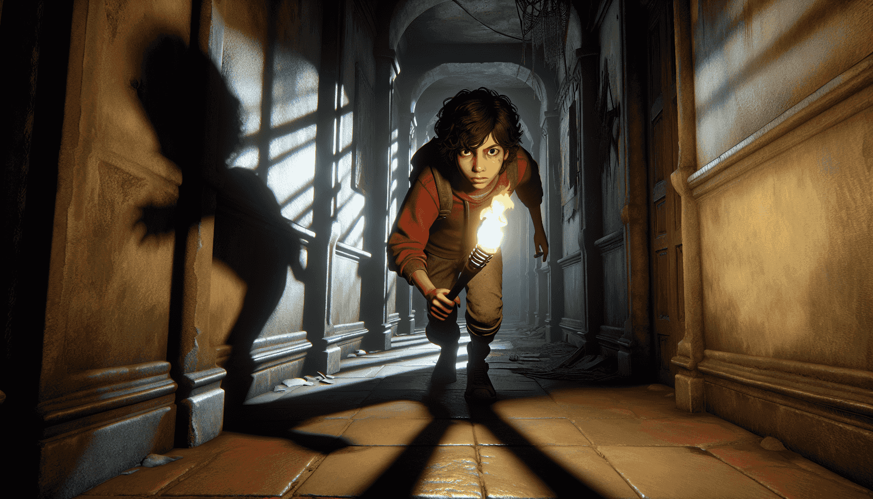 Player exploring corridor